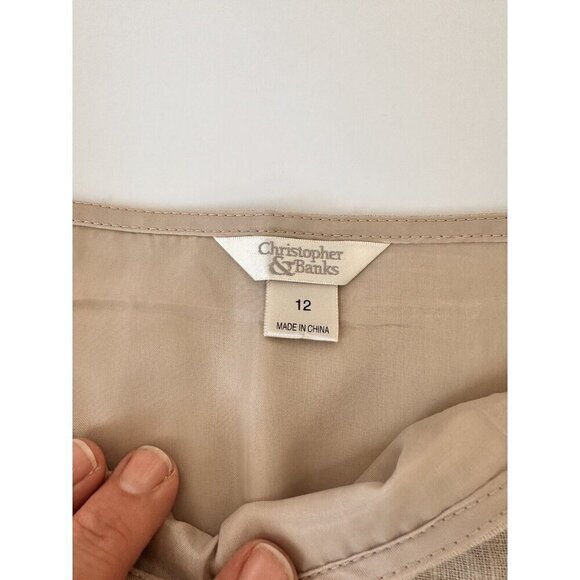 Christopher & Banks‎ Women's Skirt 12 Tan Linen Embroidered Cottagecore Fairy - Picture 7 of 9